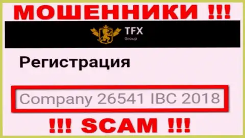 Регистрационный номер, который принадлежит мошеннической компании TFX FINANCE GROUP LTD - 26541 IBC 2018