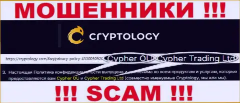 Сведения о юридическом лице организации Криптолоджи, им является Cypher OÜ