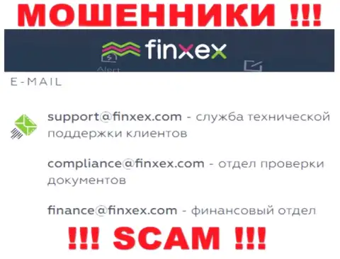 В разделе контактных данных мошенников Finxex Com, указан вот этот e-mail для обратной связи с ними