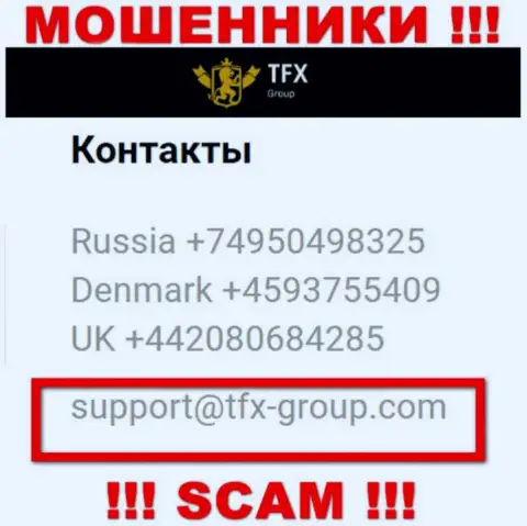 В разделе контактные данные, на официальном ресурсе мошенников TFX Group, найден этот электронный адрес