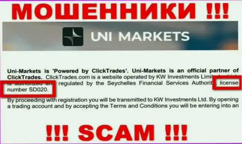 Будьте бдительны, UNI Markets выманивают финансовые активы, хотя и показали свою лицензию на web-ресурсе