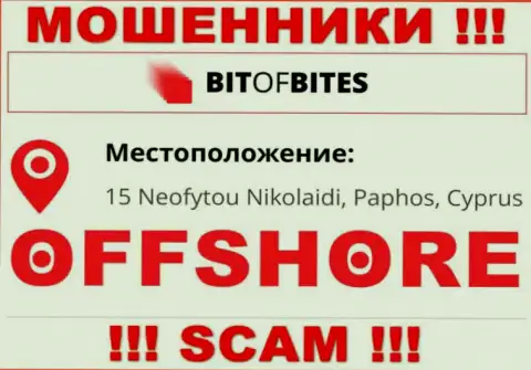 Организация Bit Of Bites указывает на сайте, что находятся они в оффшорной зоне, по адресу 15 Неофутою Николаиди, Пафос, Кипр