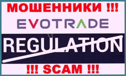 На интернет-ресурсе обманщиков EvoTrade Com нет ни единого слова о регуляторе указанной конторы !!!
