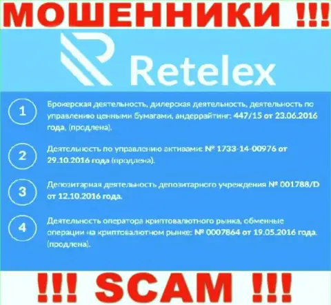 Retelex Com, задуривая голову лохам, показали у себя на сайте номер их лицензии
