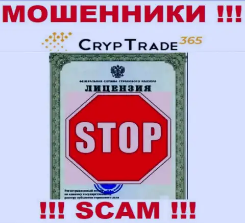 Работа Cryp Trade365 нелегальна, потому что данной конторы не выдали лицензию на осуществление деятельности