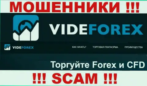 Имея дело с VideForex, область работы которых FOREX, рискуете лишиться вложенных денег