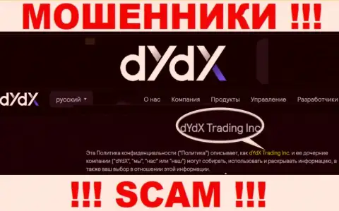 Юридическое лицо организации dYdX - это дИдИкс Трейдинг Инк