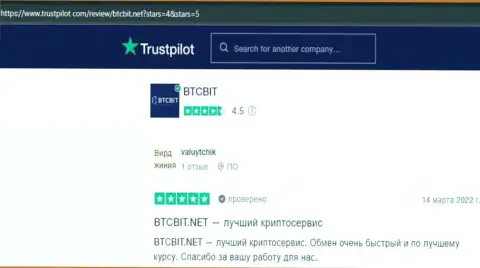 Точки зрения о условиях работы online-обменника BTCBit Net на сайте Trustpilot Com