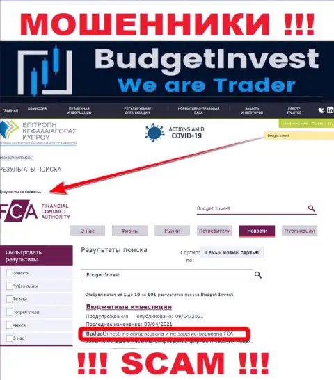 Данные о регуляторе организации Budget Invest не найти ни на их веб-сайте, ни в сети internet