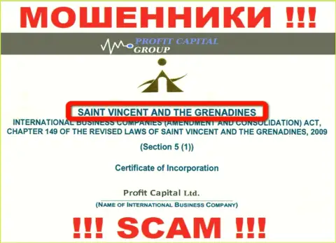 Официальное место регистрации интернет-мошенников ПрофитКапитал Групп - St. Vincent and the Grenadines