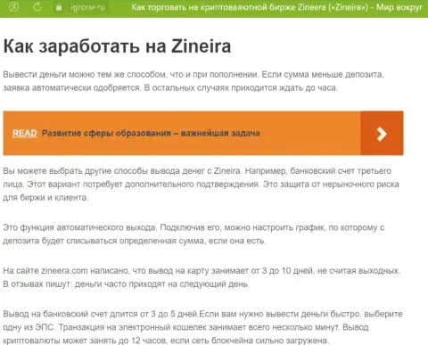 Информационная публикация о возврате депозитов в брокерской компании Zinnera, выложенная на информационном портале Игроне Ру