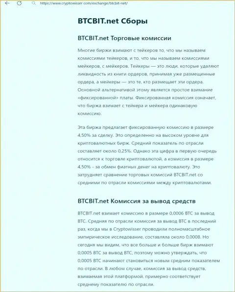 Материал с рассмотрением комиссионных отчислений online обменника BTC Bit, размещенная на сайте КриптоВиссер Ком